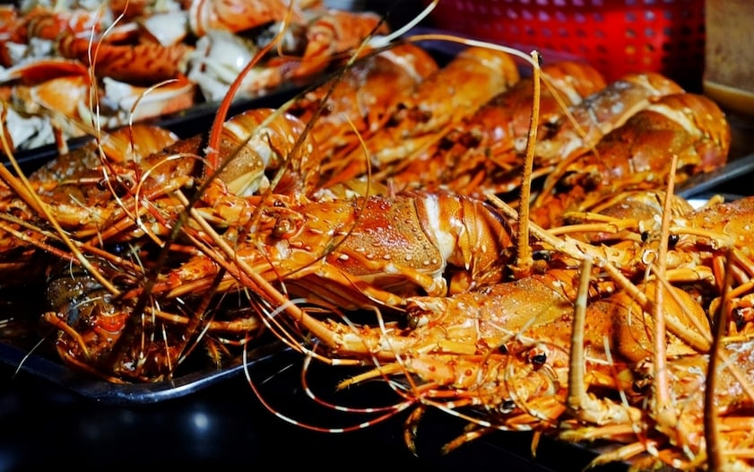 Grilled seafood on charcoal