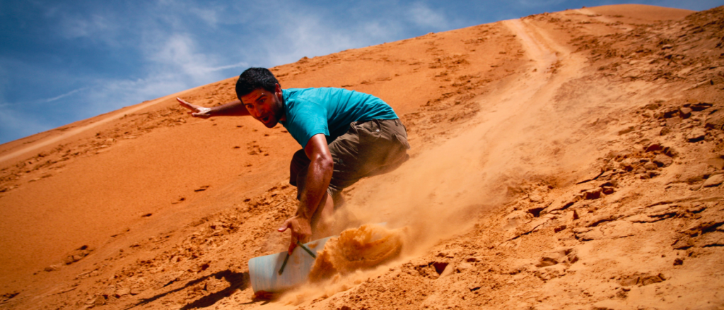 Action shots of sandboarding